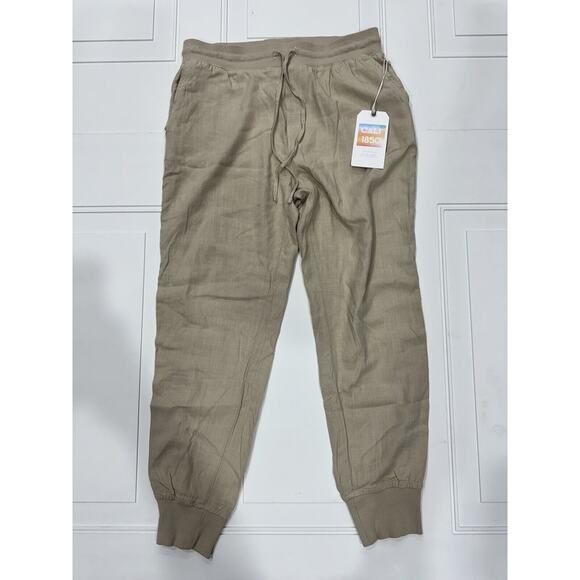 Cali 1850 Pants - Cali 1850 Los Angeles Women's Drawstring Linen Jogger Pants Khaki Medium